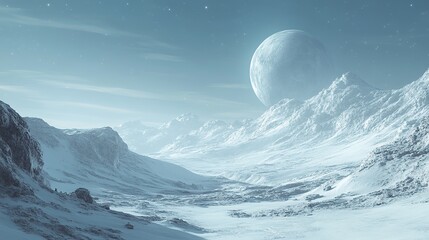 Exploring icy alien landscapes extraterrestrial moon digital art sci-fi environment futuristic viewpoint