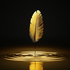Gold Feather in Golden Liquid on Black Background