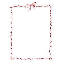 Girly Ribbon Bow frame of hand drawn line art style. Coquette cute birthday border for Valentine day cards, menu and Wedding invitations templates. Doodle vector illustration