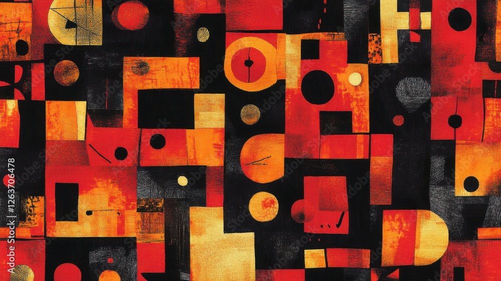 Poster bold abstract composition with geometric shapes in red and black tones