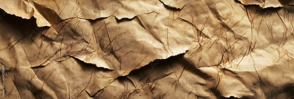 Poster rough light brown paper texture with bark-like features and deep shadows for various creative uses