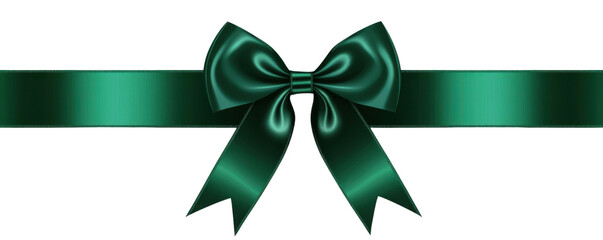 Elegant Emerald Green Satin Ribbon Bow on a Transparent Background for Festive Gift Wrapping and Decoration