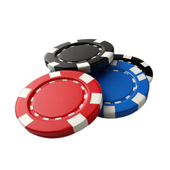 Stack of Red, Blue, and Black Casino Chips on a Transparent Background for Gambling and Entertainment Concepts