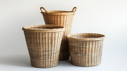 Three Wicker Baskets on White Background