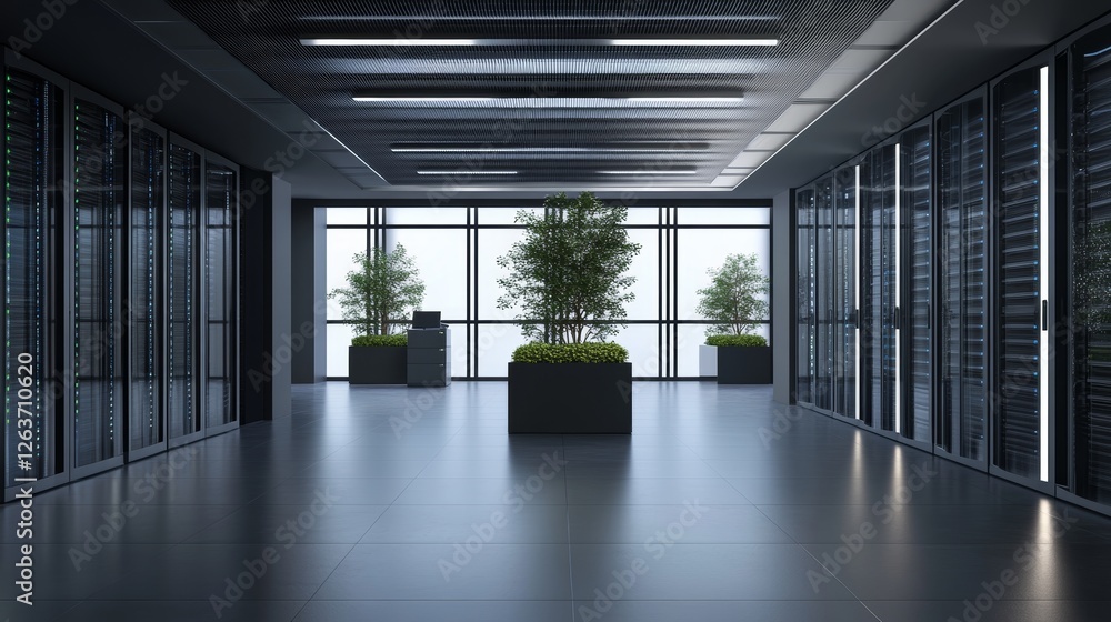 Aufkleber discover a data center populated with energy-efficient servers and surrounded by indoor trees and pl