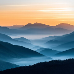 Obraz premium A serene and majestic mountain range bathed in golden sunset hues, creating a calming natural landscape
