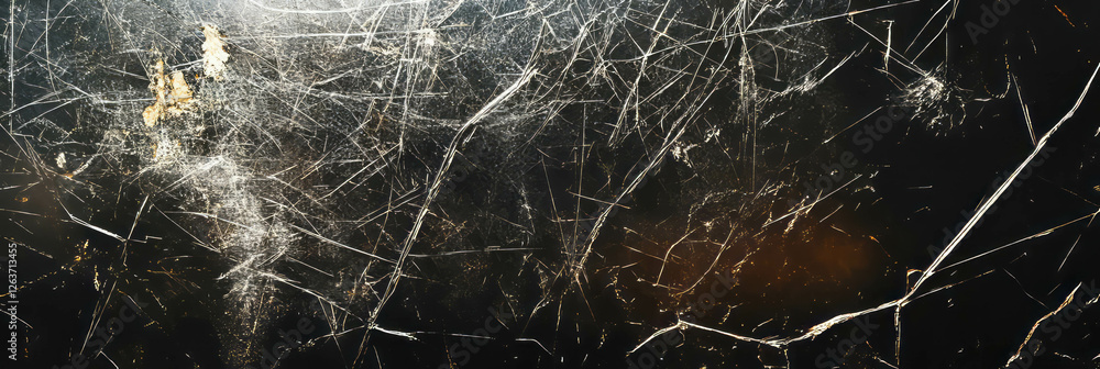 Poster texture created by scratched film with angular patterns and grain under harsh light