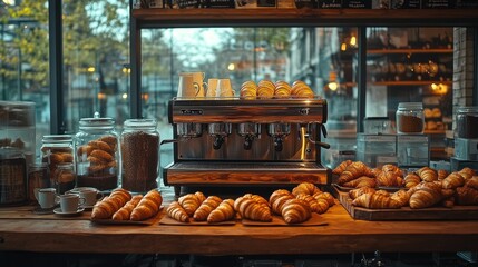 Cafe Espresso Machine Croissants City View Bakery