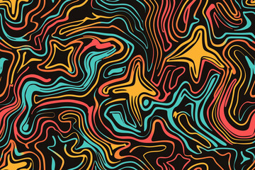 Obraz premium Dynamic design featuring colorful, wavy lines and shapes on a dark background.