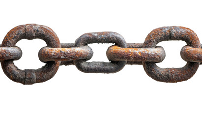 Fototapeta premium Closeup of a weathered and rusted metal chain on a transparent background, showcasing age, strength, and the concept of connection