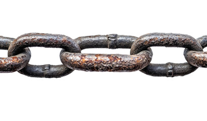 Obraz premium Closeup of a weathered and rusted metal chain on a transparent background, showcasing strength, connection, and the passage of time