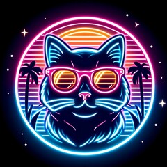 Obraz premium Neon cat in sunglasses
