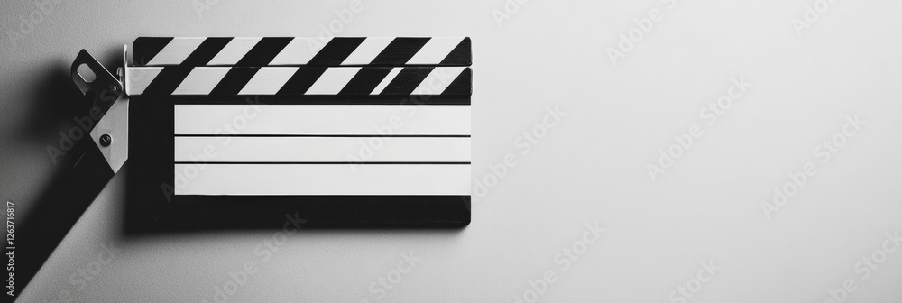 Aufkleber classic film clapperboard lying on a neutral background ready for a movie production in a studio set