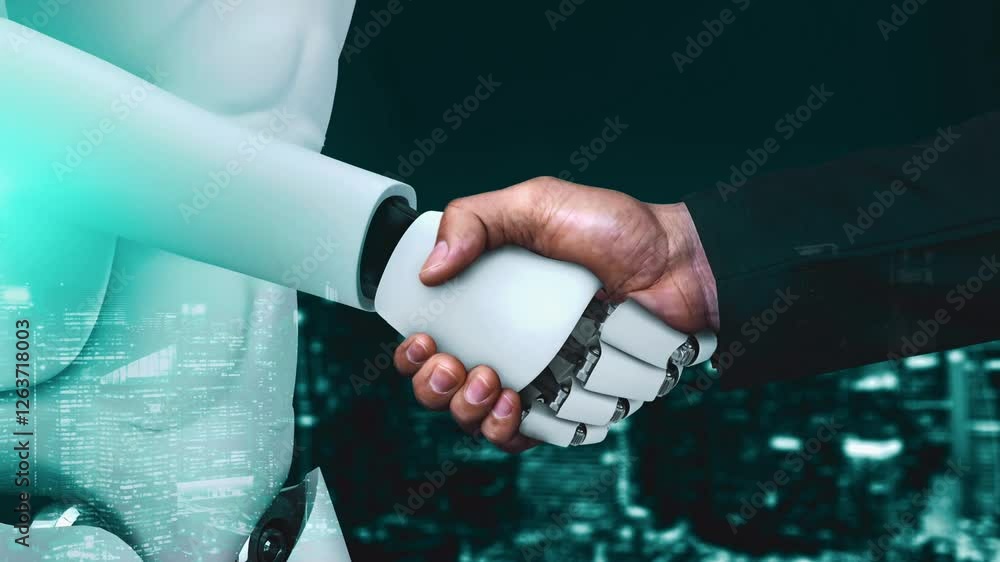 Poster futuristic robot artificial intelligence huminoid ai for industrial factory technology development a