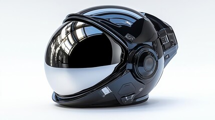 Fototapeta premium International Day of Human Space Flight Futuristic black and silver helmet design.