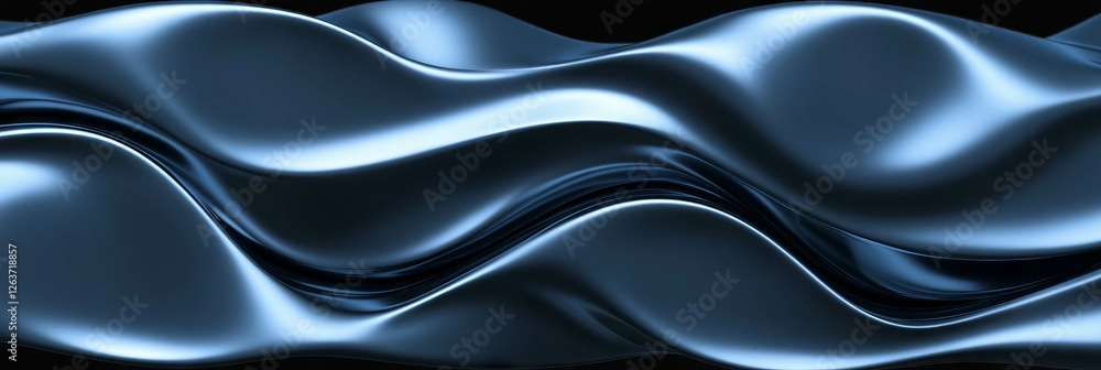 Poster fluid dark blue wave pattern creating a smooth reflective surface under subtle lighting