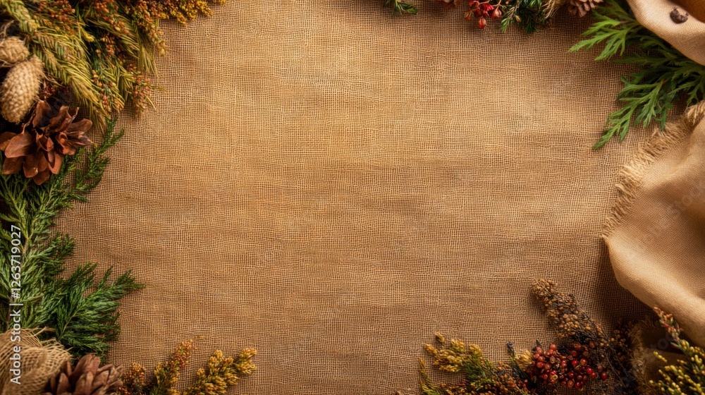 Poster elegant rustic background with natural elements and textured fabric
