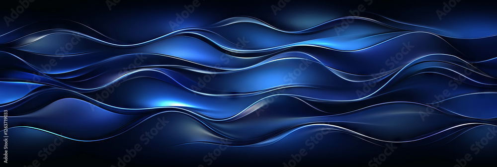 Poster elegant dark blue wave pattern with smooth reflective texture for design use