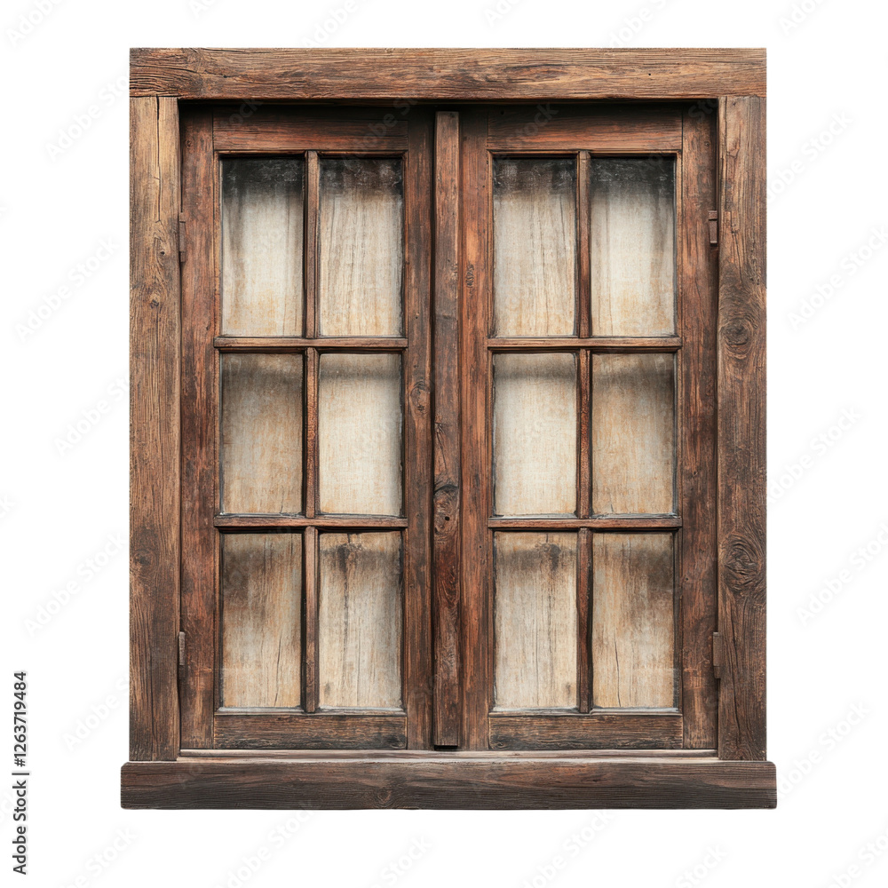 Poster rustic wooden window with aged texture and transparent background, showcasing vintage architecture a