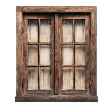 Fototapeta Rustic wooden window with aged texture and transparent background, showcasing vintage architecture and design element for creative projects
