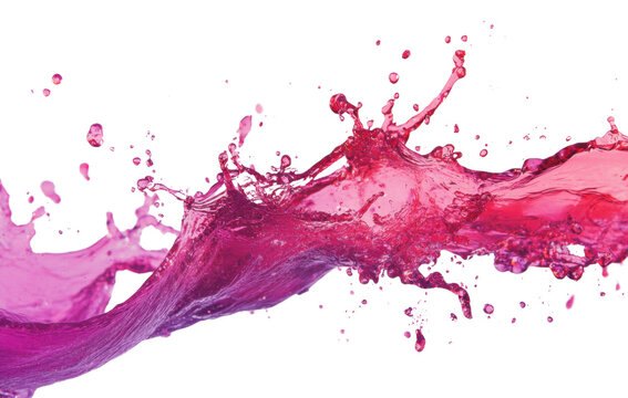 Vibrant pink liquid splash with droplets on a transparent background, showcasing dynamic movement and refreshing beverage concept