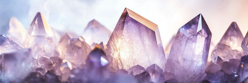 Poster creative display of sparse crystal flares emitting subtle glow in a tranquil setting