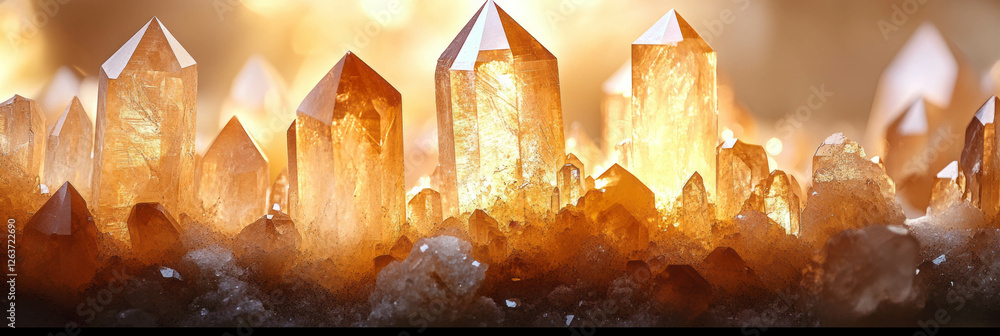 Poster sparse crystal flares radiate subtle glow with scattered points of light