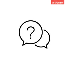 Single black question mark in speech bubble line icon, simple round chat flat design illustration pictogram infographic vector for app web button ui interface elements isolated on white background
