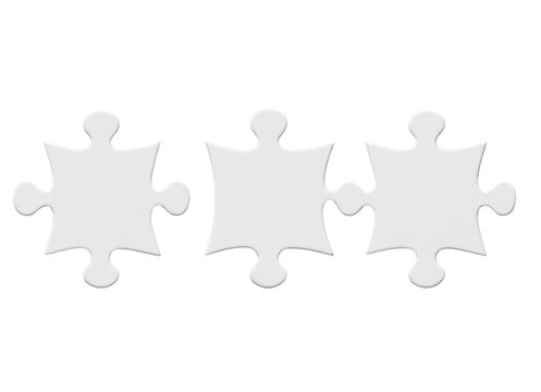 recommend clip art: Three white puzzle pieces on a transparent background, representing teamwork, problemsolving, and connection Concept of strategy, solution, and business