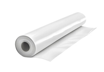 Roll of White Plastic Film Sheeting on a White Background Concept of Packaging, Protection, and Industrial Material