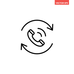 Black single call back line icon, simple recall support flat design pictogram vector for app logo ads web webpage button ui ux interface elements isolated on white background