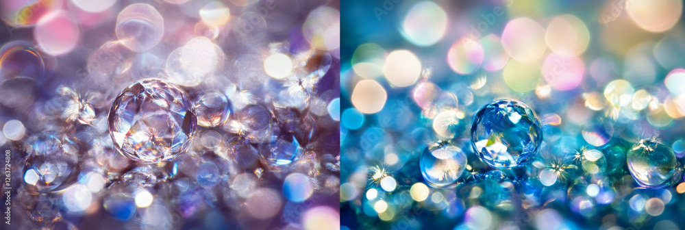 Poster unique bokeh texture captured with sparkling light reflections on water droplets
