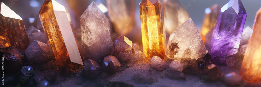 Aufkleber exploring the dynamic interplay of intense crystal flares and subtle textures in vibrant light