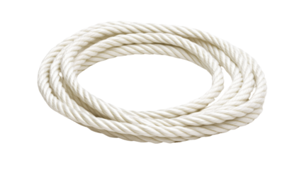 Coiled white rope on a transparent background, nautical and industrial concept, perfect for crafting, sailing, and decorative design