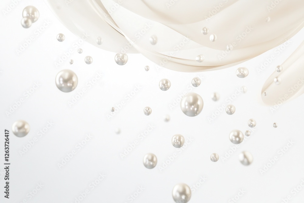 Poster beige spheres and pearls float softly against a light backdrop, creating a delicate and elegant abst