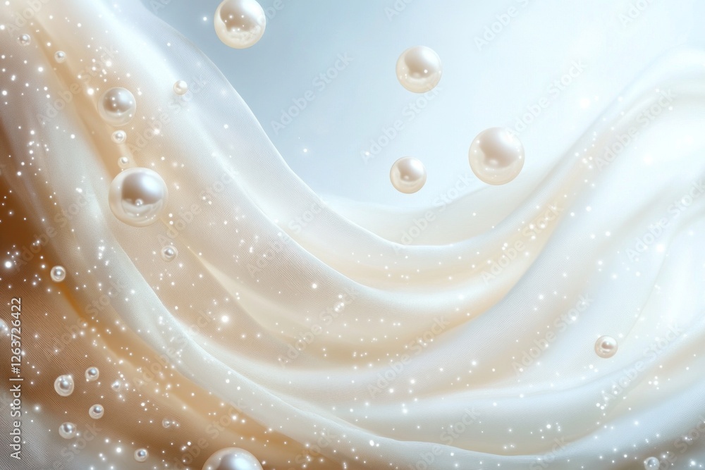 Poster soft swirls of fabric intertwine with shimmering pearls, creating a dreamy and elegant abstract back