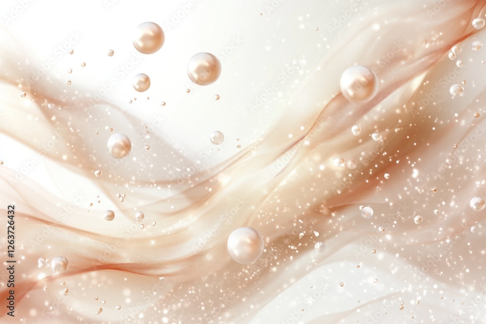 Poster soft textures and swirling pearls blend elegantly, creating an abstract background suitable for arti