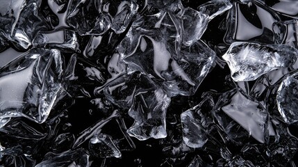 Crushed ice texture, dark background, cool refreshment