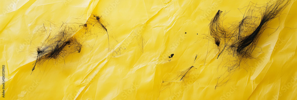 Aufkleber translucent yellow paper texture with scattered dark fibers and unique pattern details