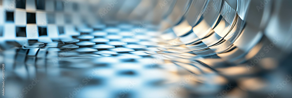 Aufkleber distorted textures of transparent plastic with checkered pattern and blurred background