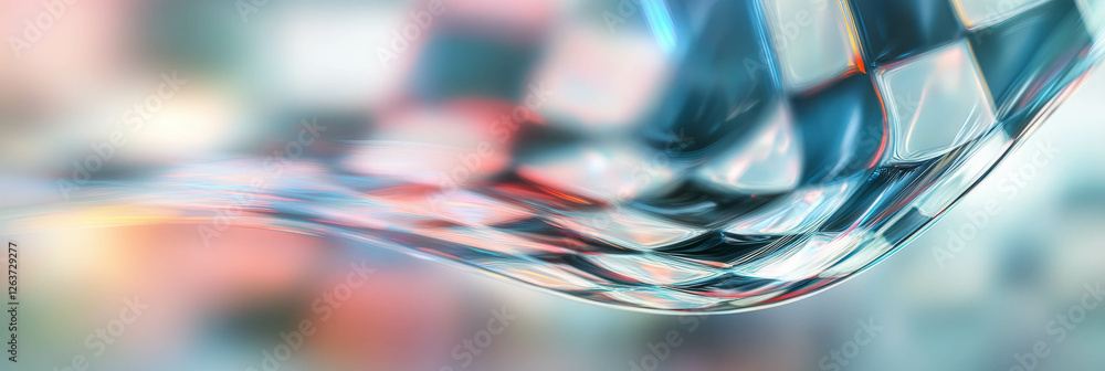 Poster dynamic interplay of translucent plastic with distorted checkered patterns and blurred hues