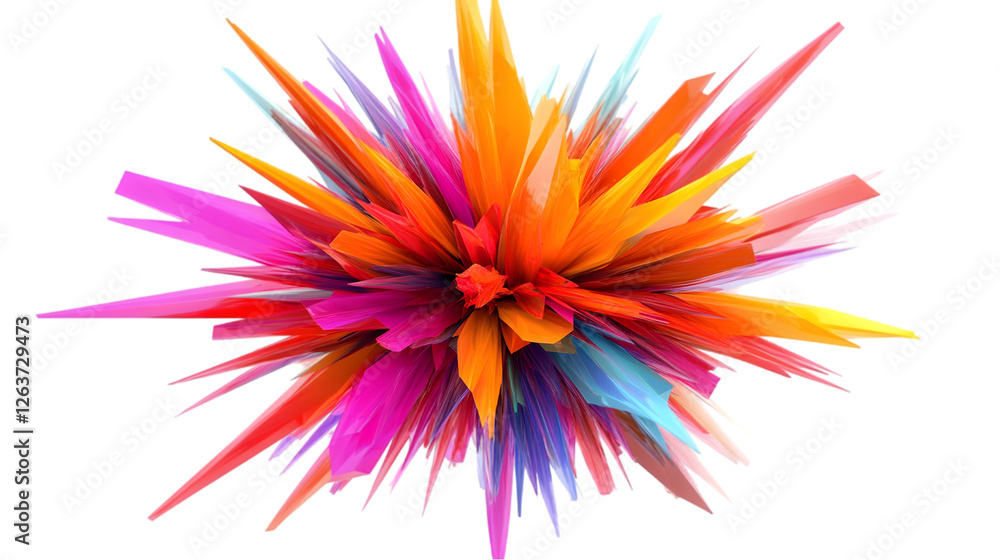 Poster colorful abstract 3d explosion with extruded surface, dynamic geometric shape. transparent backgroun