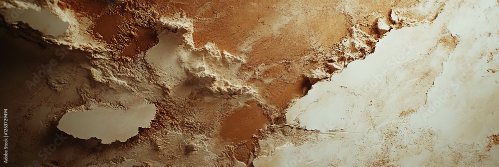 Poster stained umber brown wall with textured surface and unique patterns in raw style