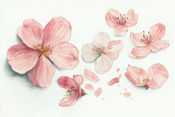 Ilustracja r&oacute;żowych malowanych kwiat&oacute;w na białym tle