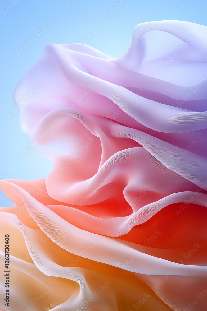 Poster smooth flowing fabric waves in soft gradient colors from white to pink and coral orange create abstr