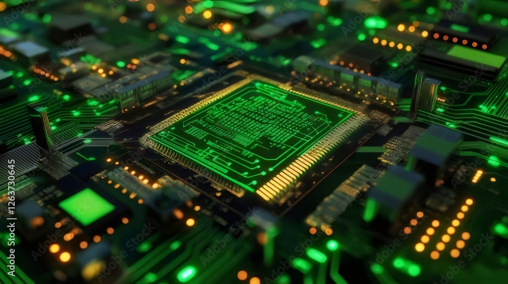 Poster close-up of a glowing circuit board with a central processor.