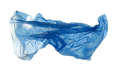 Blue crumpled and twisted nylon bag flying, isolated on white, clipping path