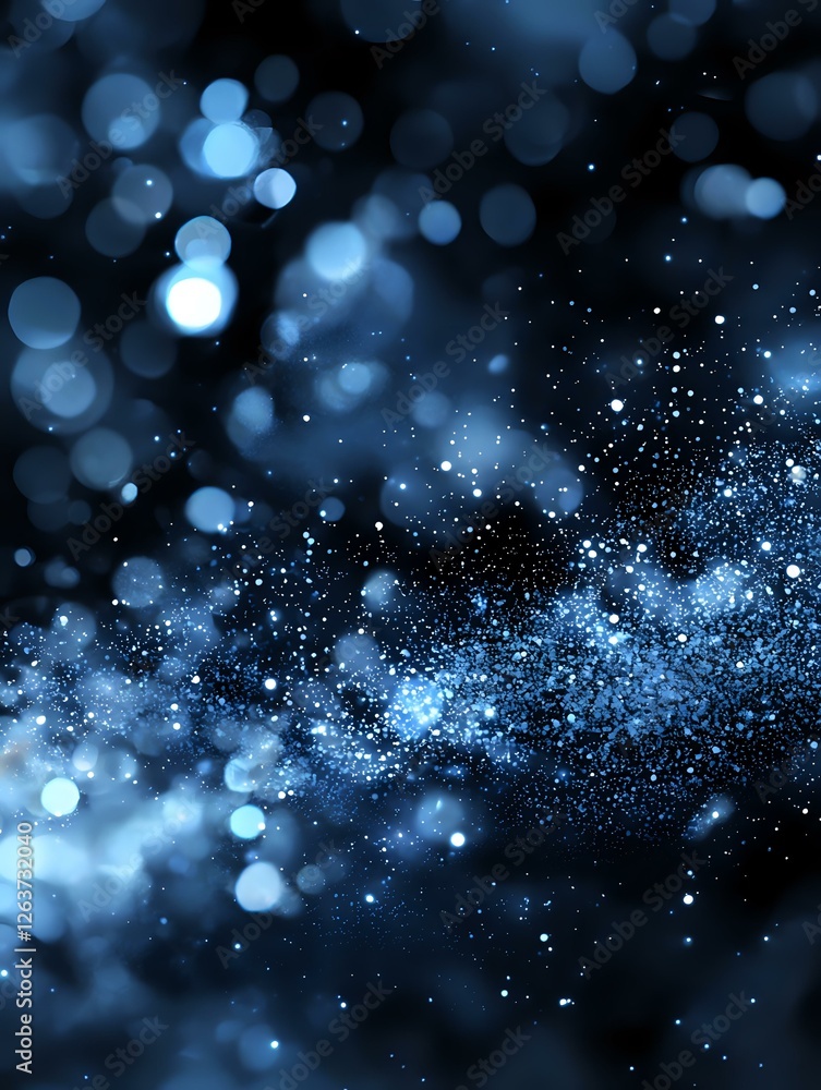 Poster magical blue bokeh lights and glowing particles on dark background create dreamy atmospheric effect 
