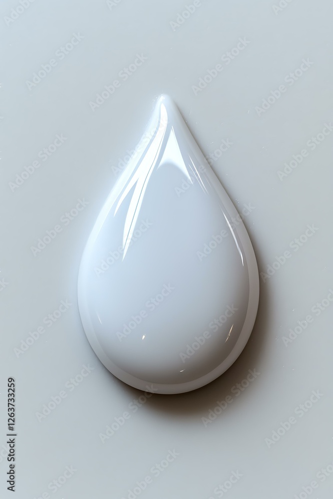 Poster glossy white teardrop shape with smooth surface and subtle highlights on light gray background, isol