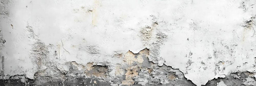 Poster peeling white wall texture with grey stains and subtle patterns displayed in wide format
